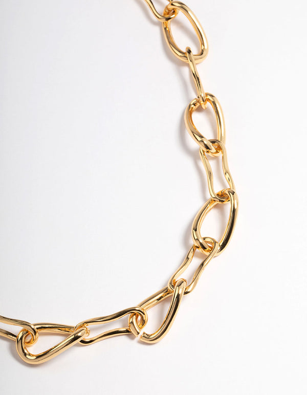 Gold Brass Irregular Link Chain Necklace