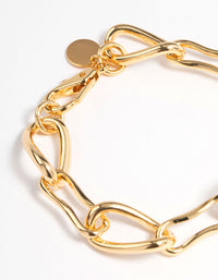 Brass Gold Plated Surgical Steel Irregular Link Chain Bracelet - link has visual effect only