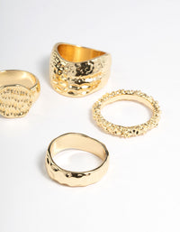 Gold Brass Hammered Molten Ring 4-Pack - link has visual effect only