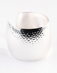 Rhodium Hammered Textured Wide Cuff Bangle - link has visual effect only