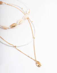 Gold Three Row Bead Shell Necklace - link has visual effect only