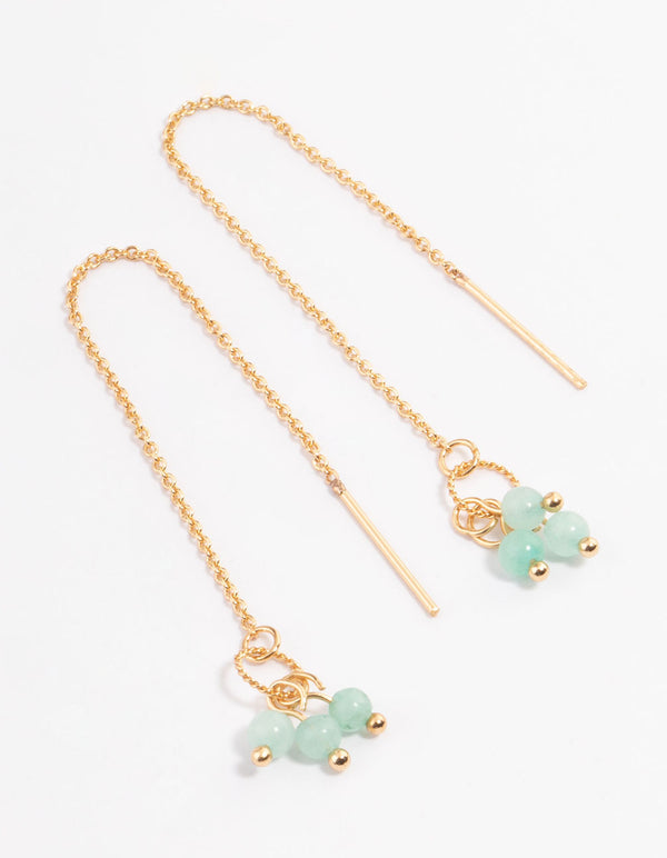 Gold Plated Jade Cluster Threader Earrings