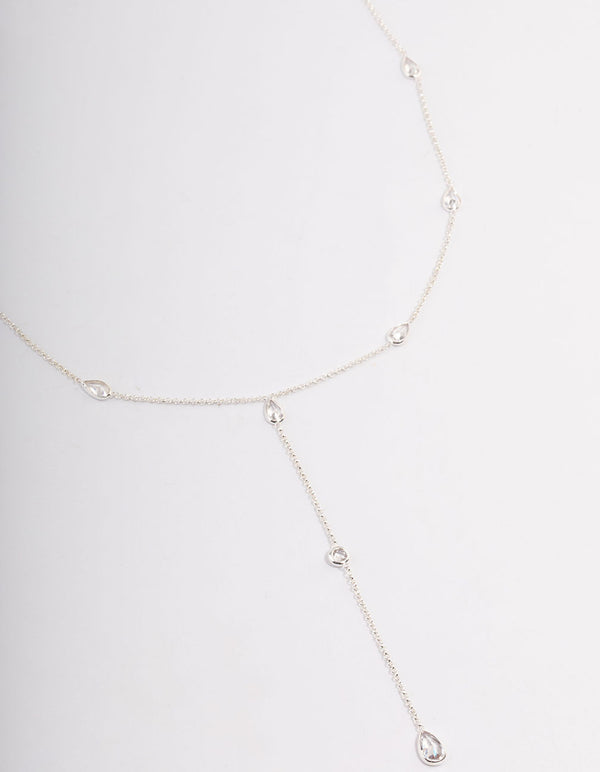 Silver Plated Diamante Lariat Y-Necklace