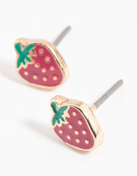 Gold Enamel Strawberry Stud Earrings - link has visual effect only