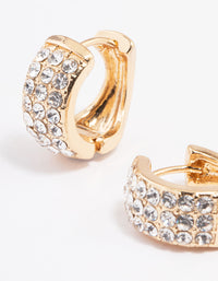 Gold Triple Row Diamante Small Huggie Earrings - link has visual effect only