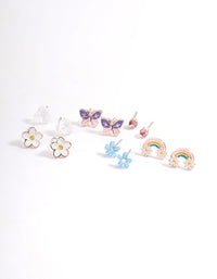 Kids Flower Rainbow Stud Earrings 6-Pack - link has visual effect only