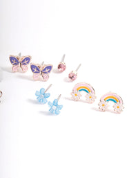 Kids Flower Rainbow Stud Earrings 6-Pack - link has visual effect only