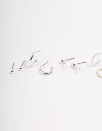 Silver Diamante Pearly Huggie Earrings Pack - link has visual effect only