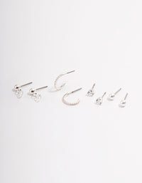 Silver Diamante Pearly Huggie Earrings Pack - link has visual effect only