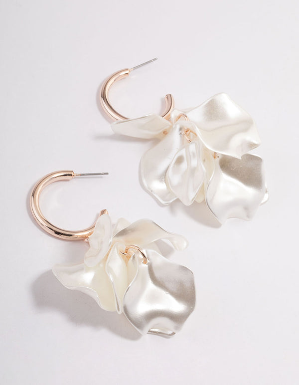 Rose Gold Coated Petal Huggie Earrings