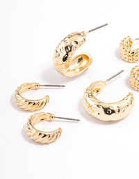 Gold Plated Molten Multi Hoop Earrings 4-Pack - link has visual effect only