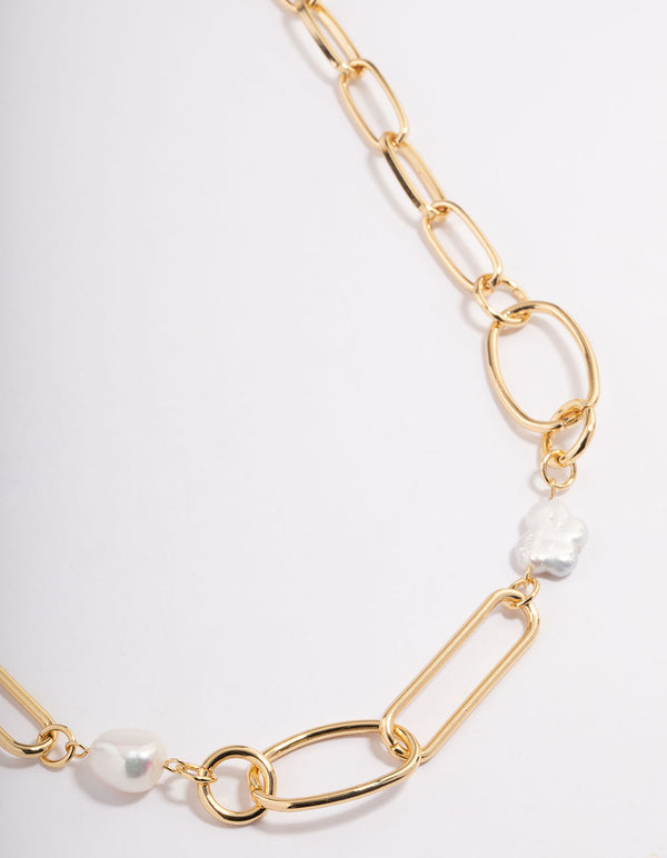 Gold Plated Variety Link Freshwater Pearl Necklace