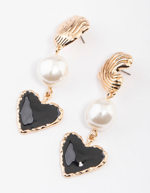 Gold Heart Drop Earrings