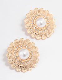 Gold Cardigan Button Stud Earrings - link has visual effect only