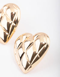 Gold Quilted Heart Stud Earrings - link has visual effect only