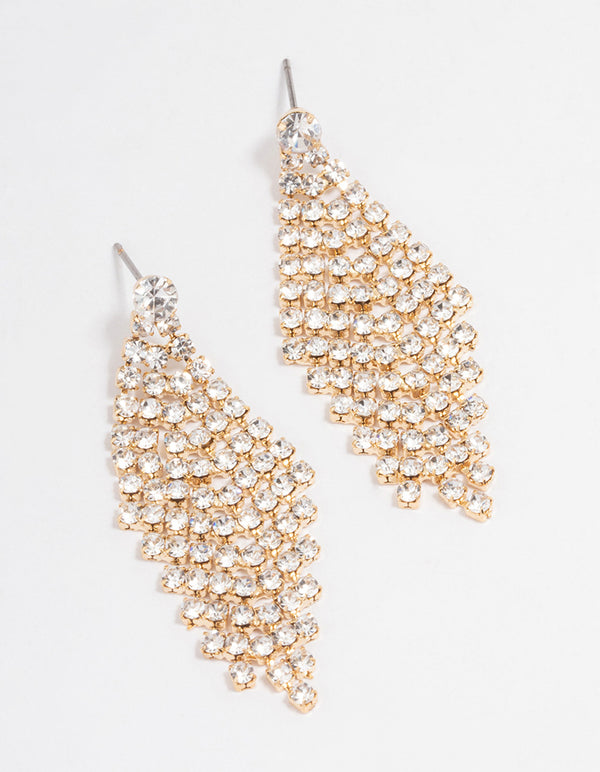 Gold Tier Diamante Drop Earrings