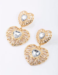 Gold Crystal Textured Heart Earrings - link has visual effect only