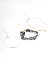 Gold Heart Pearl Lace Multi Necklace - link has visual effect only