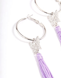 Rhodium Purple Flower Tassel Hoop Earrings - link has visual effect only