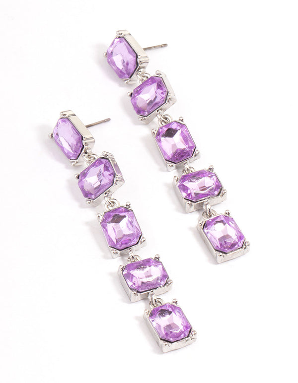 Rhodium Square Stone Drop Earrings