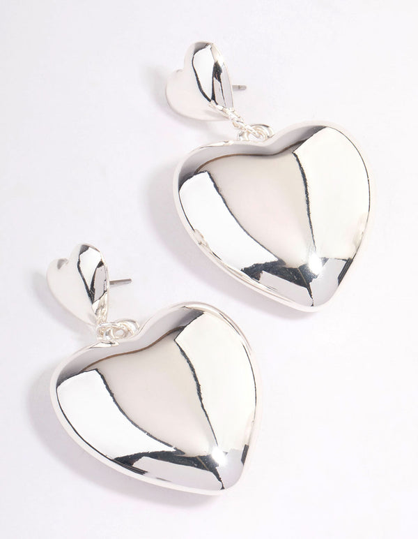 Rhodium Puffy Heart Statement Earrings