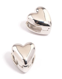 Rhodium Puffy Heart Huggie Earrings - link has visual effect only