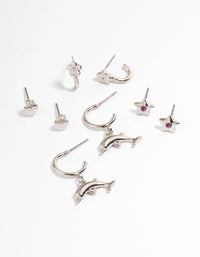 Rhodium Dolphin Stacker Earrings - link has visual effect only