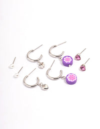 Rhodium Puffy Heart Stacker Earrings - link has visual effect only