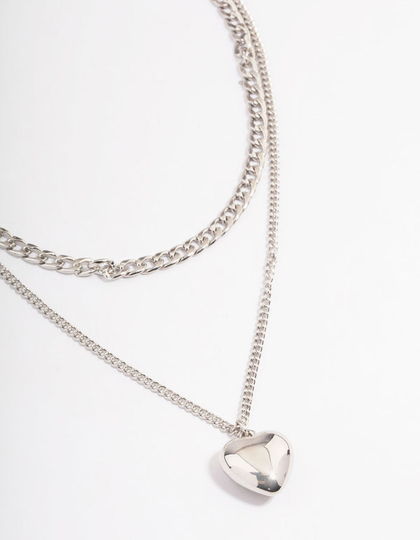 Rhodium Puffy Heart Multi-Necklace