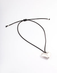 Silver Puffy Heart Black Suede Adjustable Cord Necklace - link has visual effect only