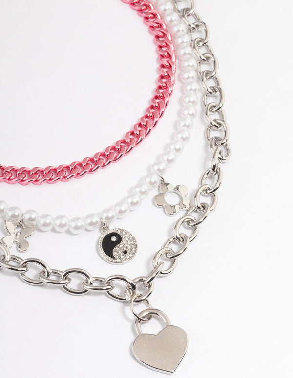 Pink Layered Charm Necklace