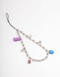 Rhodium Multi Charm Phone Strap - link has visual effect only