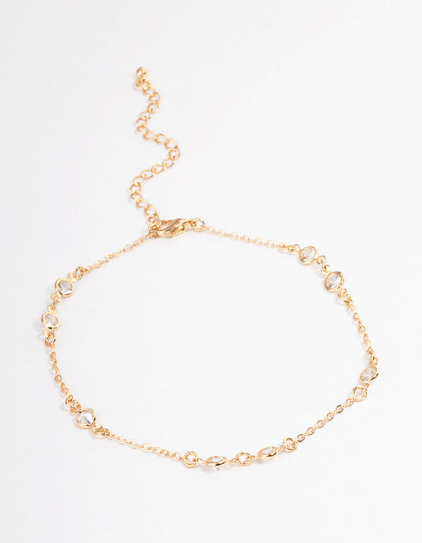 Gold Cubic Zirconia Station Anklet