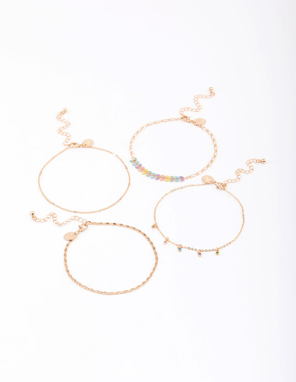 Gold Enamel Fishtail Anklet 4-Pack