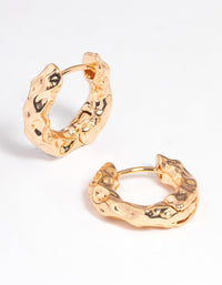 Gold Hammered Thick Huggie Earrings - link has visual effect only