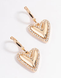 Gold Diamante Edge Heart Huggie Earrings - link has visual effect only