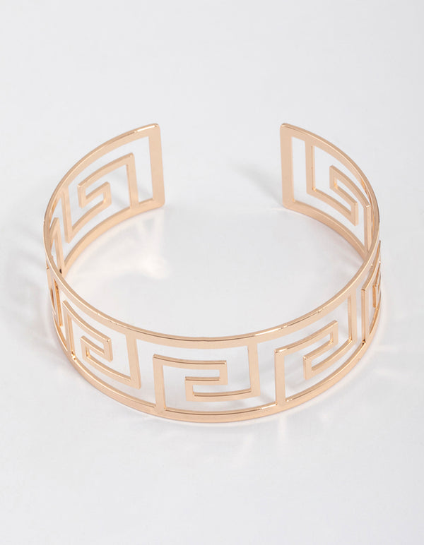 Gold Greek Pattern Cuff Bangle