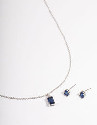 Silver Cubic Zirconia Sapphire Emerald Cut Out Jewellery Set - link has visual effect only