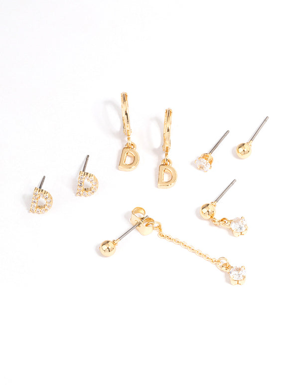 Letter 'D' Gold Plated Initial Ear Stackers