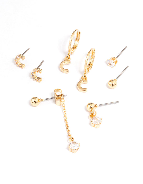 Letter 'C' Gold Plated Initial Ear Stackers