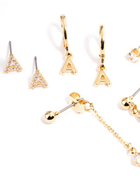 Letter 'A' Gold Plated Initial Ear Stackers - link has visual effect only