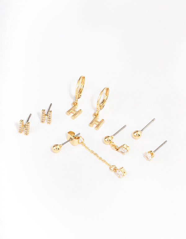 Letter 'H' Gold Plated Initial Ear Stackers