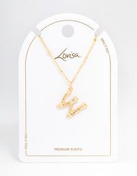 Letter 'W' Gold Plated Bamboo Initial Necklace - link has visual effect only