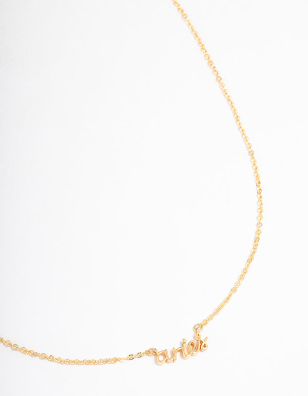 Gold Plated Aries Script Pendant Necklace