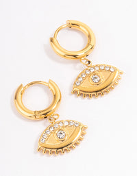 Gold Plated Stainless Steel Diamante Evil Eye Drop Huggie Hoops - link has visual effect only