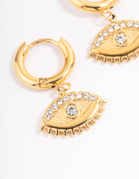 Gold Plated Stainless Steel Diamante Evil Eye Drop Huggie Hoops - link has visual effect only