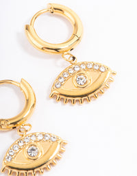 Gold Plated Stainless Steel Diamante Evil Eye Drop Huggie Hoops - link has visual effect only