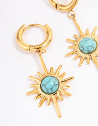 Waterproof Gold Plated Stainless Steel Semi Precious Turquoise Sunshine Huggie Hoops - link has visual effect only