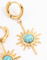 Waterproof Gold Plated Stainless Steel Semi Precious Turquoise Sunshine Huggie Hoops - link has visual effect only