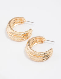 Gold Triple Row Textured Hoop Earrings - link has visual effect only